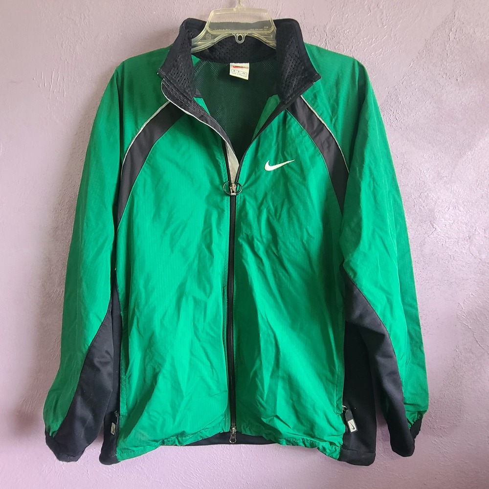 Vtg Nike Windbreaker Jacket Mens Small Green Black Colorblock Ripstop Full Zip